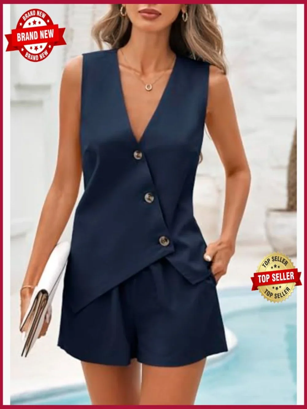 Linen 2 Piece Set Summer Matching Outfit Sleeveless Vest and Shorts